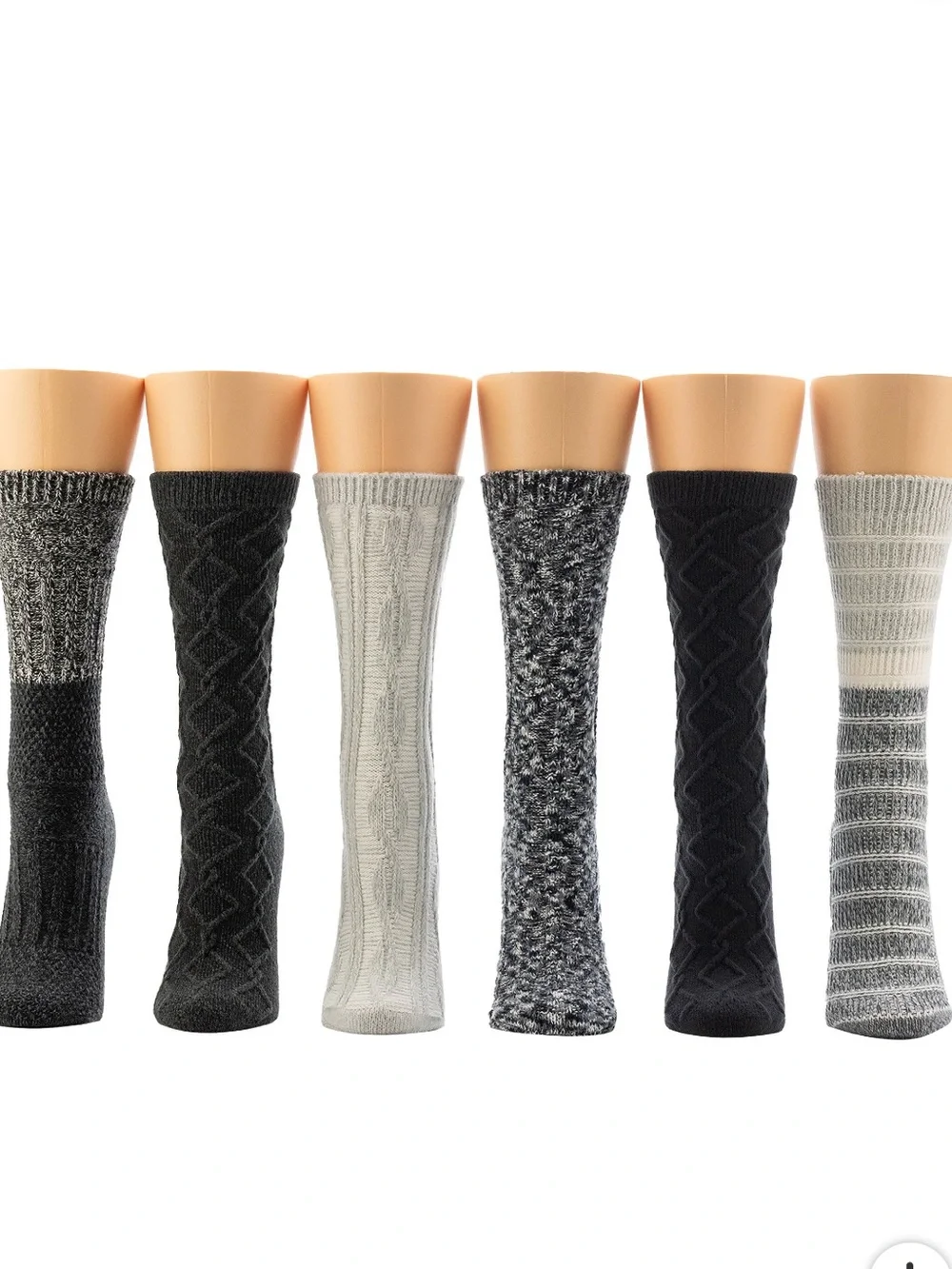 6 Pack BearPaw Black, Marled, Gray Ladies Boot Socks - 6 Pair